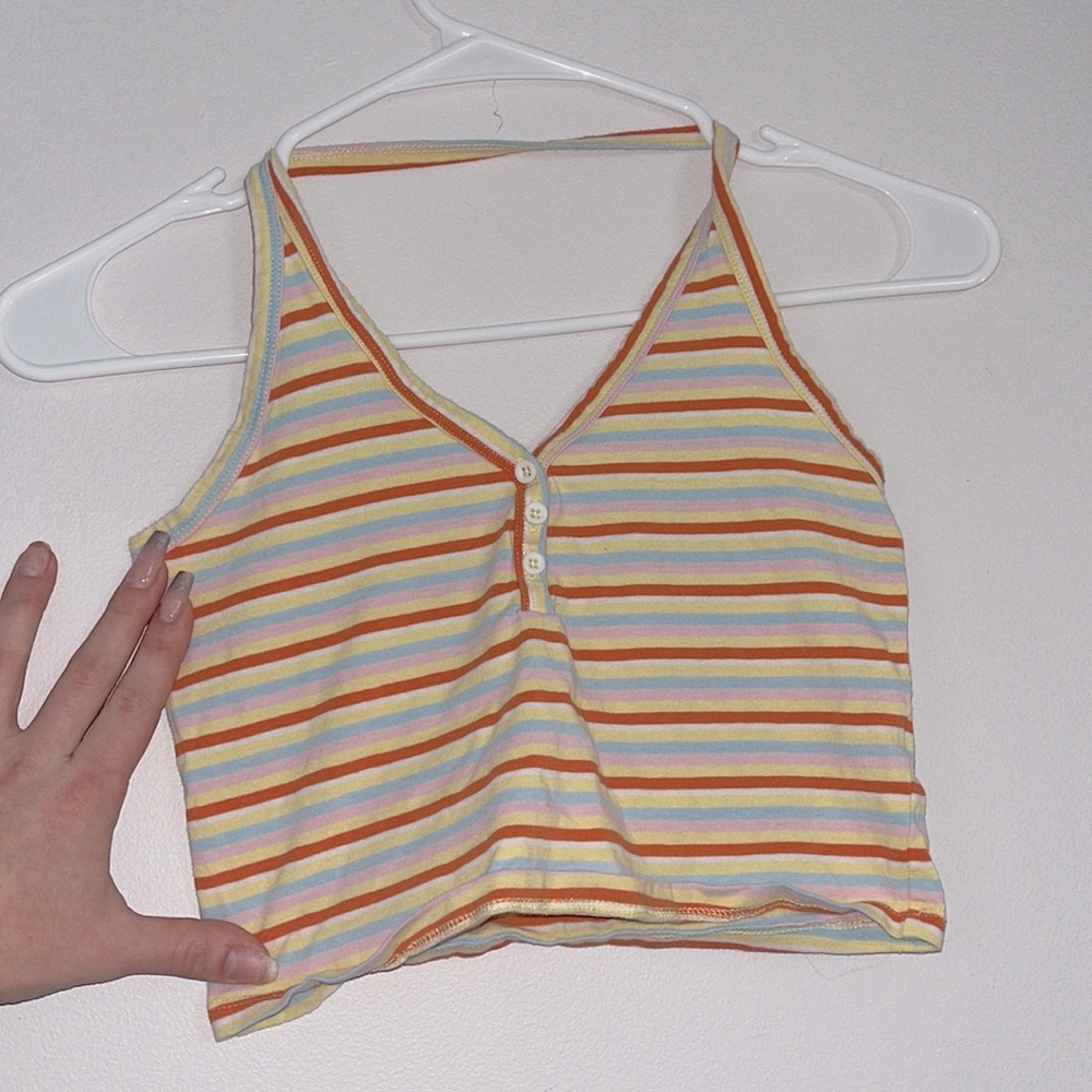 Me to We Cropped Halter Striped Tank